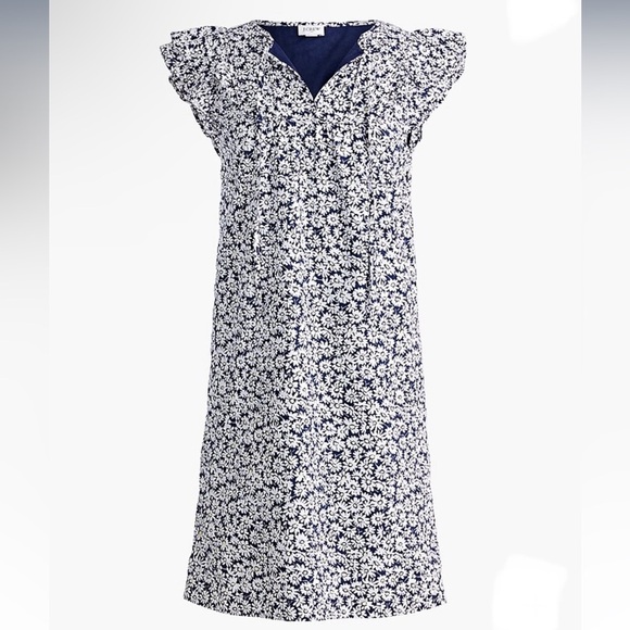 Jcrew Printed Flutter Sleeve Mini Dress Blue White Yellow Daisy Floral - Picture 2 of 9